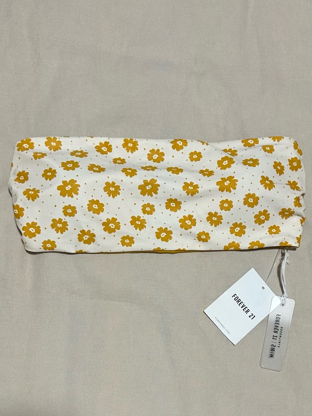 Forever 21 Cream Bandeau Top with Mustard Floral Print Swim top